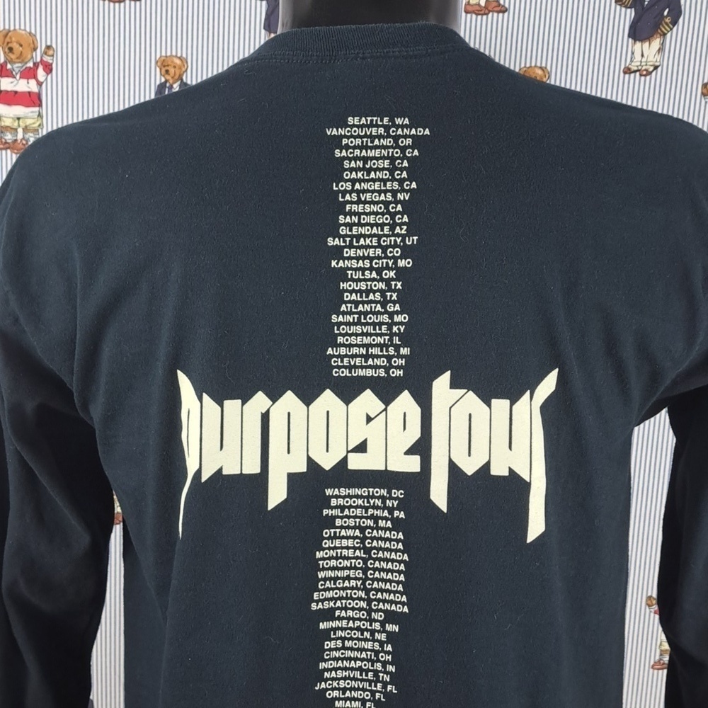 Justin Bieber Purpose Tour double-sided double sleeve graphic black LG t-shirt - Picture 6 of 9